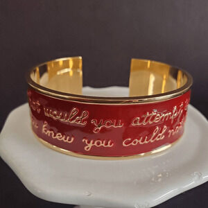 Rustic Cuff Bracelet Red Enamel‎ Gold Tone Encouraging Inspiration Motivational